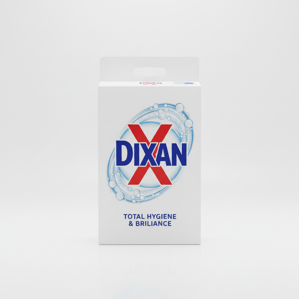 Dixan laundry detergent powder box on white background